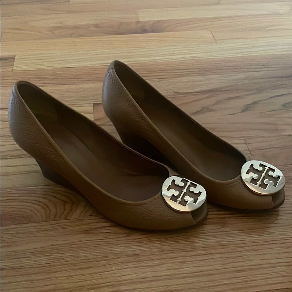 Tory Burch Brown Leather Wedge Shoes